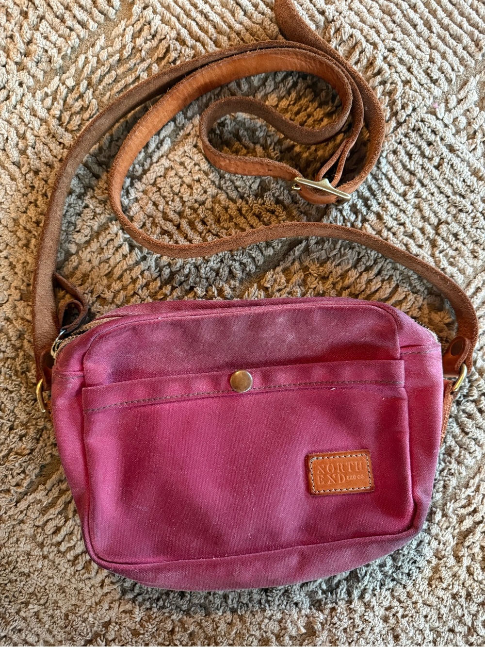 North Field Burgundy Crossbody Bag with Brown Strap